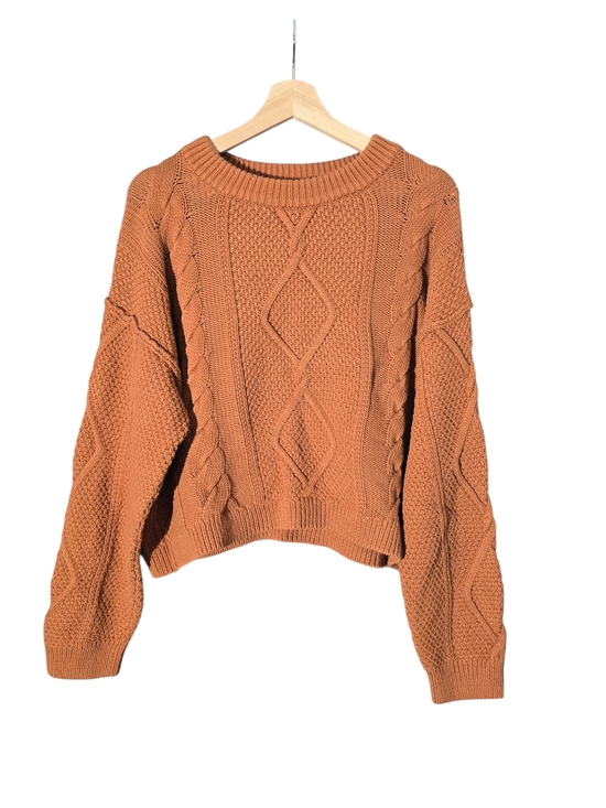 Quince Sweaters - Quince Organic Cotton Cropped Cable Crew Sweater Ginger Orange L